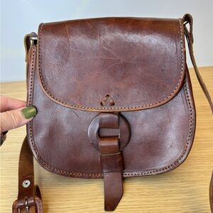 Vintage Unbranded Brown Leather Flap Crossbody Bag